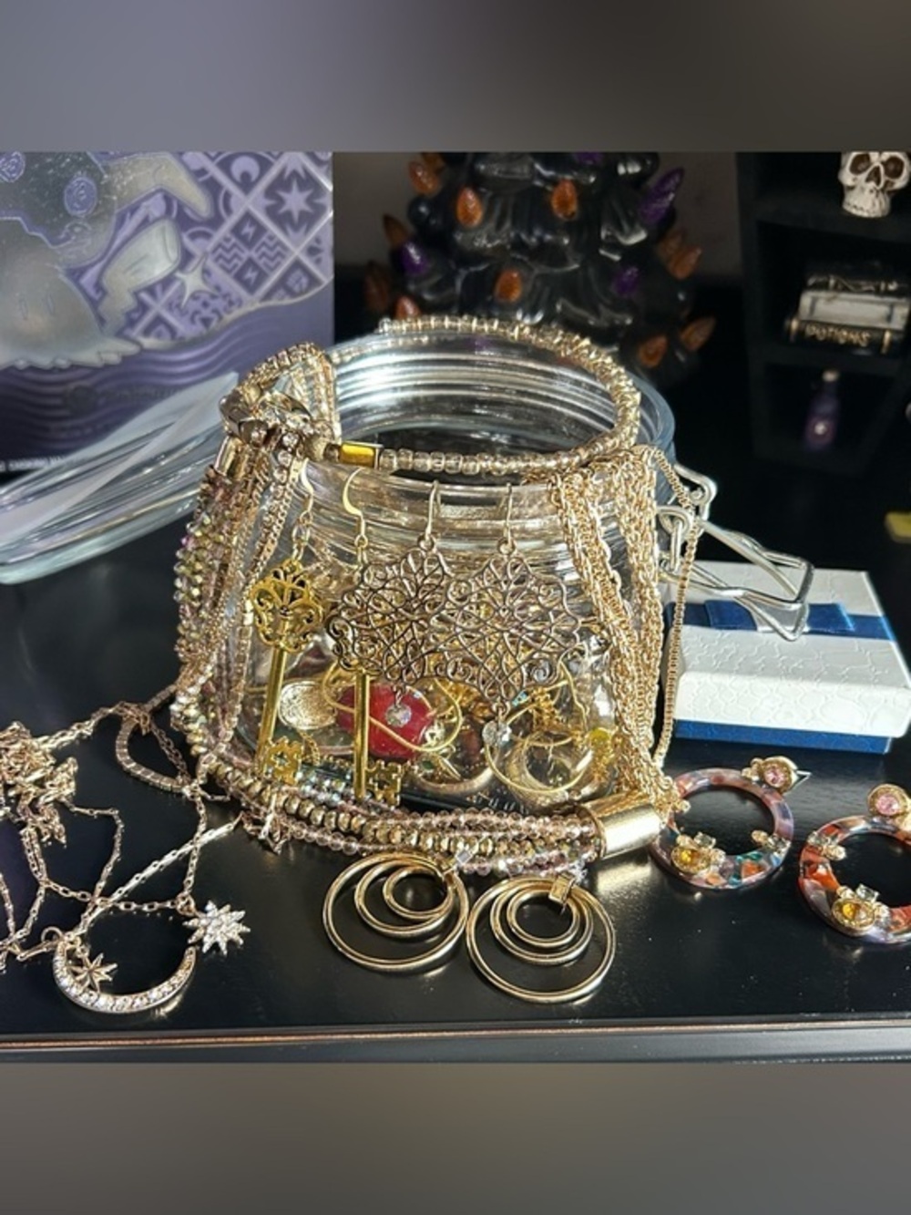Gold Toned Jewelry Jar